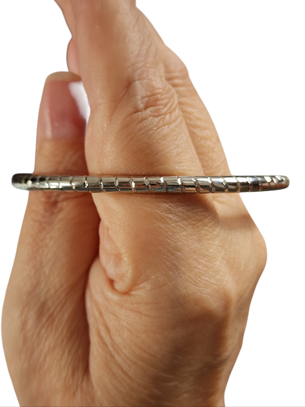 Silvertone Thin Etched Bangle Bracelet